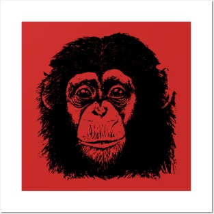 Chimp Face Black on color Posters and Art